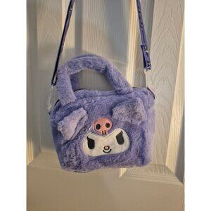 Kuromi Purple Fluffy Plush Mini Handbag With Removable Strap & Zipper Closure